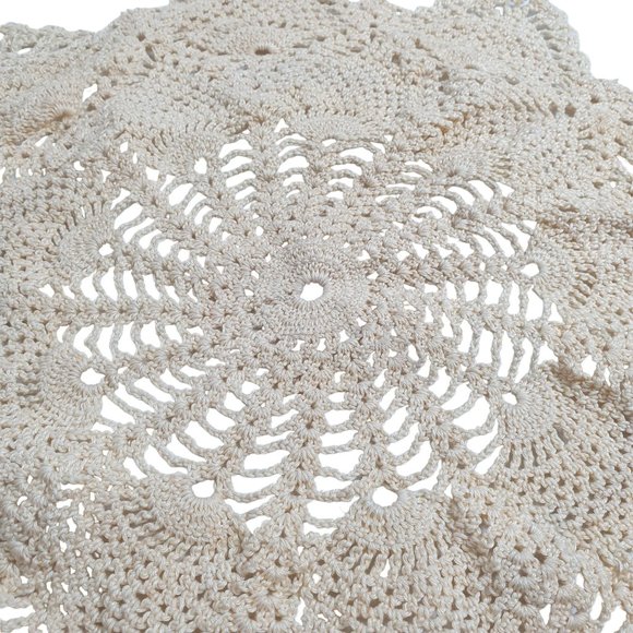Handmade Doily Crochet Floral Coffee Table 14" Vintage Grandma Core Lace Cream - Picture 3 of 5